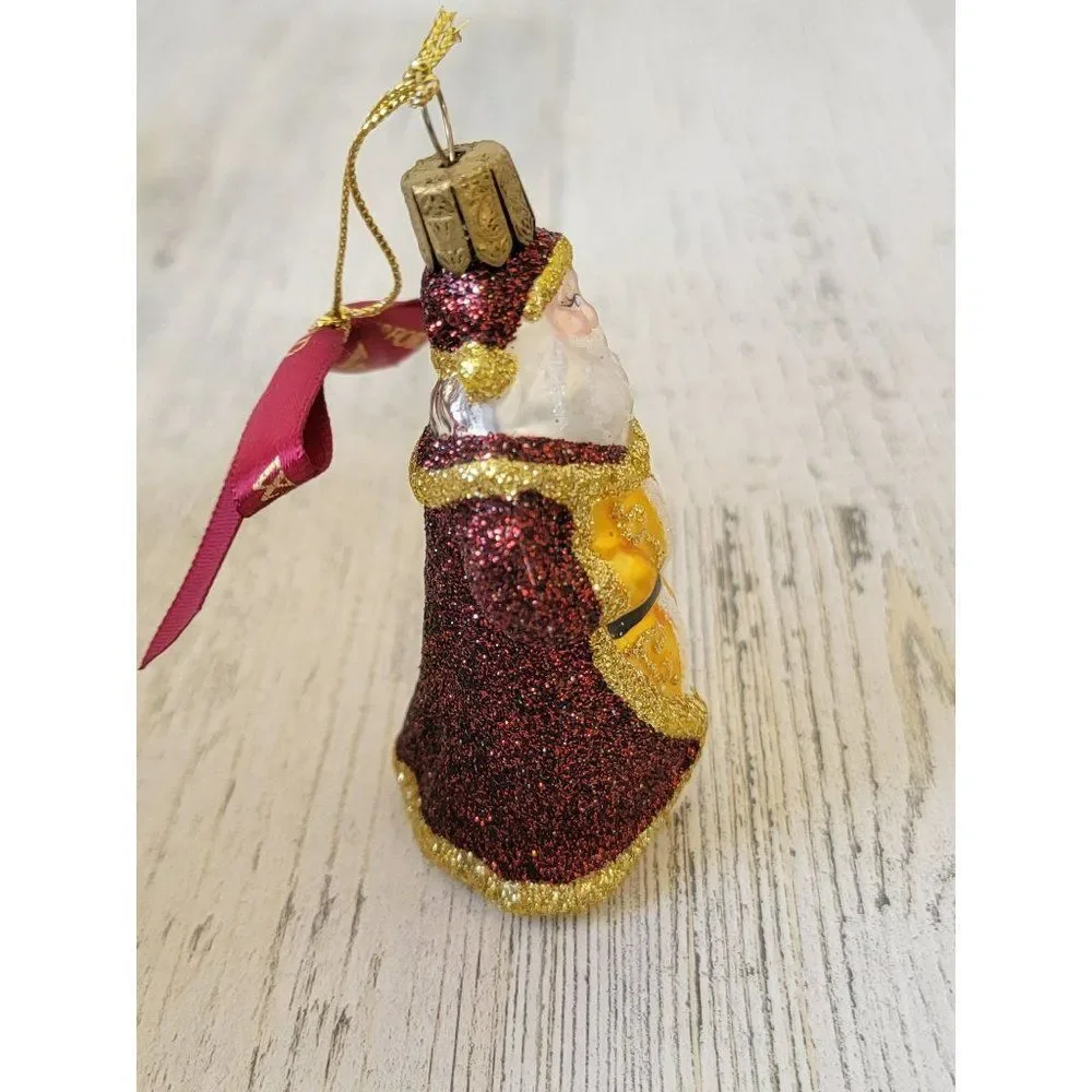 Waterford Santa Claus gold red glitter blown‎ glass ornament Xmas